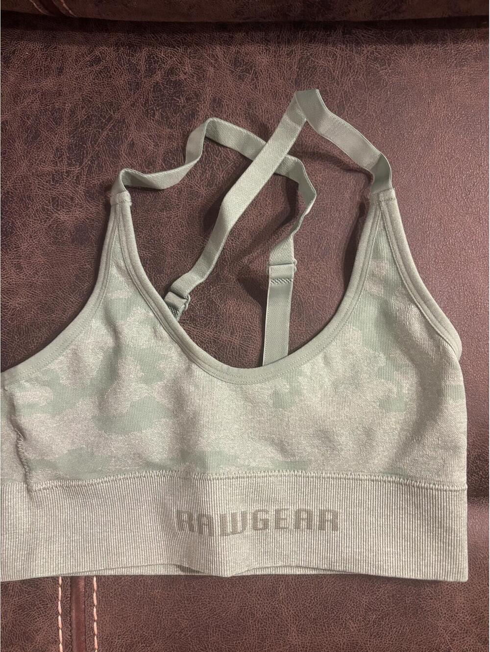 RAWGEAR Seamless Camo Sports Bra Sage Green Medium Crossback Activewear